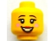 Part No: 3626pb0914  Name: Minifigure, Head Female Black Eyebrows, Eyelashes, Bright Pink Circles on Cheeks, Red Lips, Open Mouth Smile with Teeth Pattern