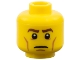 Part No: 3626pb0920  Name: Minifigure, Head Brown Eyebrows, White Pupils, Cheek Lines, Frown Pattern
