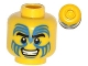 Part No: 3626pb1000  Name: Minifigure, Head Face Paint with Blue Swirls, Black Eyebrows and Grin Pattern