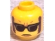 Part No: 3626pb1005  Name: Minifigure, Head Glasses with Black and Silver Highlighted Sunglasses, Closed Mouth, Dark Brown Sideburns Pattern