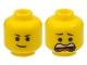 Part No: 3626pb1028  Name: Minifigure, Head Dual Sided Black Eyebrows, Lopsided Smile / Open Mouth Scared Pattern (Emmet)