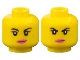 Part No: 3626pb1029  Name: Minifigure, Head Dual Sided Female Black Eyebrows, Eyelashes, Medium Nougat Freckles, Dark Pink Lips, Lopsided Smile / Determined Pattern