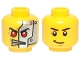 Part No: 3626pb1036  Name: Minifigure, Head Dual Sided Alien with Red Eyes, Silver Head Plates / Black Eyebrows and Crooked Smile Pattern