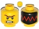 Part No: 3626pb1068  Name: Minifigure, Head Dual Sided Reddish Brown Unibrow, Cheek Lines, Angry / Red Zigzag Line on Black Background Pattern