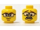 Part No: 3626pb1118  Name: Minifigure, Head Dual Sided Dark Brown Eyebrows and Goatee, Black Glasses with White Lenses, Medium Nougat Chin Dimple, Slight Grin and Upper Eyelids / Scared Open Mouth with Teeth Parted Pattern