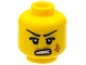 Part No: 3626pb1183  Name: Minifigure, Head Female Dark Brown Long Thin Eyebrows, Black Thick Single Eyelashes, Dark Tan Lips, Dark Orange Scuff Mark, Angry Lopsided Open Mouth with Teeth Pattern