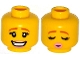 Part No: 3626pb1189  Name: Minifigure, Head Dual Sided Female Dark Orange Eyebrows, Eyelashes, Bright Pink Lips, Smile / Eyes Closed, Kissing Pattern