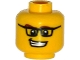 Part No: 3626pb1190  Name: Minifigure, Head Reddish Brown Eyebrows, Black Rectangular Glasses, Lopsided Open Mouth Smile with Teeth Pattern