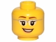 Part No: 3626pb1210  Name: Minifigure, Head Female Glasses with Silver Frames, Reddish Brown Eyebrows, Eyelashes, Nougat Lips, Open Mouth Smile with Teeth Pattern