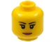 Lego part: Minifigure, Head Female Black Thin Eyebrows, Eyelashes, Nougat Lips, Grin Pattern