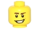 Part No: 3626pb1214  Name: Minifigure, Head Dark Brown Eyebrows, Crooked Smile and Laugh Lines Pattern