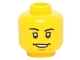 Part No: 3626pb1221  Name: Minifigure, Head Black Eyebrows, Upper Eyelids, Medium Nougat Chin Dimple, Open Mouth Smile with Teeth and Dimples Pattern