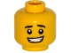 Part No: 3626pb1231  Name: Minifigure, Head Black Eyebrows, White Pupils, Crooked Open Mouth Smile with Teeth Pattern