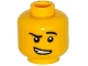 Part No: 3626pb1233  Name: Minifigure, Head Black Eyebrows, Left Raised Eyebrow, Lopsided Open Mouth Smile with Teeth Pattern