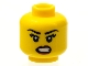 Part No: 3626pb1239  Name: Minifigure, Head Female Black Eyebrows, Eyelashes, Angry Open Mouth with Bared Teeth, Dark Red Lips Pattern