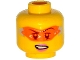 Part No: 3626pb1329  Name: Minifigure, Head Female Glasses with Orange Digital Sunglasses, Pink Lips, Lopsided Mouth with Teeth Pattern