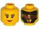 Part No: 3626pb1336  Name: Minifigure, Head Dual Sided Female Black Eyebrows, Eyelashes, Brown Lips / Green and Gold Robot, Red Eyes and Eyebrows Pattern