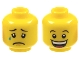 Lego part: Minifigure, Head Dual Sided Black Concave Eyebrows, Upper Eyelids, Tear Drop, Chin Dimple, and Sad Frown / Huge Open Mouth Smile with Top Teeth and Red Tongue Pattern