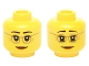 Part No: 3626pb1398  Name: Minifigure, Head Dual Sided Female Dark Tan Glasses, Laugh Lines, Dark Orange Lips, Neutral / Raised Eyebrows Amused Pattern