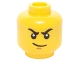 Part No: 3626pb1455  Name: Minifigure, Head Black Eyebrows, Left Scarred, Medium Nougat Chin Dimple, Smirk Pattern