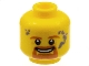 Part No: 3626pb1466  Name: Minifigure, Head Dark Orange Eyebrows, Goatee, and Moustache, Dark Bluish Gray Splotches, Open Mouth Smile with Teeth Pattern