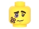 Part No: 3626pb1492  Name: Minifigure, Head Black Eyebrows, Lavender Black Eye, Bandage and Frown Pattern