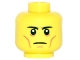 Part No: 3626pb1498  Name: Minifigure, Head Black Eyebrows, Nougat Angled Cheek Lines, Chin Dimple and Creases Under Eyes, Stern Frown Pattern