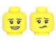 Part No: 3626pb1501  Name: Minifigure, Head Dual Sided Female Dark Brown Eyebrows, Dark Tan Lips with Open Smile / Lip and Eyebrow Raised Pattern