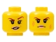 Part No: 3626pb1503  Name: Minifigure, Head Dual Sided Female Dark Red Eyebrows, Pink Lips, Frown, Scratches / Eyebrow Raised, Chipped Toothed Smirk Pattern