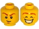 Part No: 3626pb1504  Name: Minifigure, Head Dual Sided Dark Orange Eyebrows with Scar, Soul Patch, Medium Nougat Freckles, Determined / Smile with Teeth, Dimples, Eyes Closed Pattern