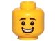 Lego part: Minifigure, Head Black Eyebrows, Medium Nougat Chin Dimple, Open Mouth Smile with Teeth Pattern