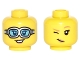 Part No: 3626pb1592  Name: Minifigure, Head Dual Sided Female Silver Goggles with Medium Azure Lenses / Dark Tan Eyebrows and Wink Pattern