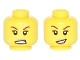 Part No: 3626pb1593  Name: Minifigure, Head Dual Sided Female, Dark Tan Lips, White Sweat Beads, Teeth Clenched / Lopsided Open Smile Pattern