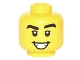 Part No: 3626pb1598  Name: Minifigure, Head Black Thick Eyebrows, Eyelids, Open Mouth Smile with Teeth Pattern