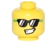 Part No: 3626pb1600  Name: Minifigure, Head Black Sunglasses with Reflections and Bright Green Temples, Lopsided Open Mouth Smile with Teeth Pattern