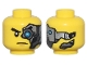 Part No: 3626pb1700  Name: Minifigure, Head Alien with Black Eyebrow, Dark Azure Mechanical Left Eye, Silver Head Plate, Medium Nougat Chin Dimple, Frown Pattern