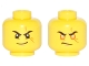 Part No: 3626pb1760  Name: Minifigure, Head Dual Sided Black Eyebrows, Scar Across Left Eye, Smirk / Orange Rimmed Eyes, Gold Pupils, Scowl Pattern