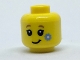 Part No: 3626pb1817  Name: Minifigure, Head Child with Dark Tan Eyebrows, Black Eyes and Eyelashes, Lopsided Grin, Bright Light Blue Flower on Cheek Pattern