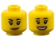 Part No: 3626pb1829  Name: Minifigure, Head Dual Sided Female with Black Eyebrows, Medium Nougat Lips and Dimples, Neutral / Open Mouth Smile Pattern