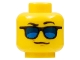 Part No: 3626pb1837  Name: Minifigure, Head Glasses with Blue Sunglasses, Black Eyebrows, Left Eyebrow Raised Pattern