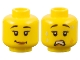 Part No: 3626pb1842  Name: Minifigure, Head Dual Sided Female Black Eyebrows, Eyelashes, Medium Nougat Lips, Lopsided Grin / Scared Open Mouth with Teeth, Sweat, and Scuff Mark Pattern
