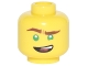 Part No: 3626pb1869  Name: Minifigure, Head Reddish Brown Eyebrows, Green Eyes, Lopsided Open Mouth Grin Pattern (Lloyd)