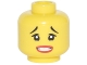 Part No: 3626pb1877  Name: Minifigure, Head Female Black Thin Raised Eyebrows, Red Lips, and Open Mouth Clenched Teeth Pattern
