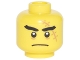 Part No: 3626pb1878  Name: Minifigure, Head Black Thick Eyebrows, Large Medium Nougat Scar with Stitches, Closed Mouth Frown Pattern