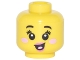 Part No: 3626pb1887  Name: Minifigure, Head Female Black Small Eyebrows, Eyelashes, Bright Pink Round Cheek Spots, Dark Pink Lips and Open Mouth Smile Pattern