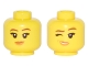 Part No: 3626pb1901  Name: Minifigure, Head Dual Sided Female Reddish Brown Eyebrows, Medium Nougat and Orange Lips, Crooked Smile / Winking Pattern