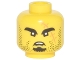 Part No: 3626pb1902  Name: Minifigure, Head Black Eyebrows, Goatee, Stubble and Large Medium Nougat Scar with Stitches Pattern