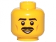 Part No: 3626pb2054  Name: Minifigure, Head Moustache Black, Black Eyebrows, Brown Cheek Lines, Smile, White Pupils Pattern