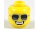 Part No: 3626pb2078  Name: Minifigure, Head Gold Sunglasses with Black Lenses with Dark Silver Reflections, Open Mouth Smile with Teeth Pattern