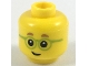 Part No: 3626pb2088  Name: Minifigure, Head Child Medium Nougat Small Eyebrows, Lime Round Glasses, Lopsided Grin Pattern